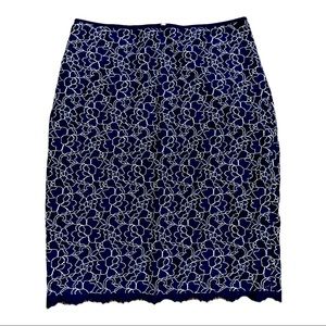 DVF Diane Von Furstenberg Lace Pencil Skirt, Color Navy Blue/ White, Siam 6
